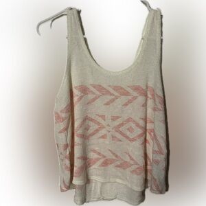 Forever 21 Cream and Pink Geometric Tank Top